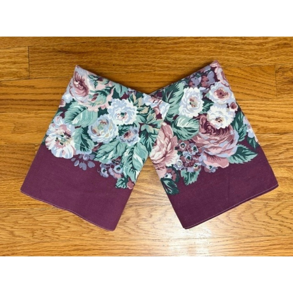 Vintage pair of pillowcases burgundy and cream floral, JCPenney